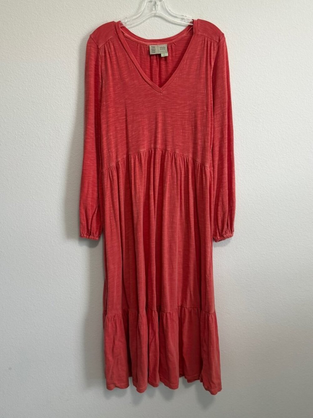 Saturday Sunday Long Sleeve V-Neck 100% Cotton Tiered Midi Dress Size S.
